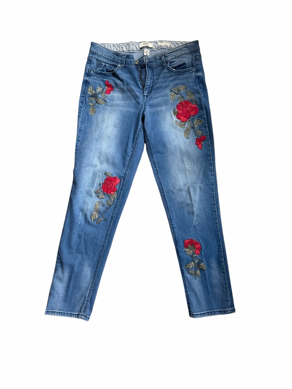 Vintage America Blues Bestie Floral Embroidered Skinny-Straight Hybrid Jeans